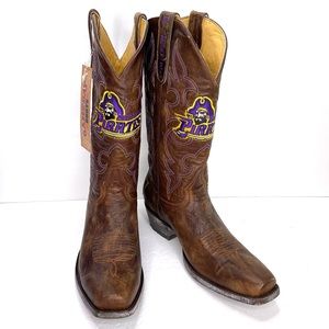 GAMEDAY BOOTS East Carolina Pirates NEW Size 9.5 Embroidered Brown Cowboy Boots